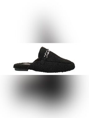 Vintage Havana Black Wool Snug Easy Slides with Chain Detail - Size 8.5 (NIB)